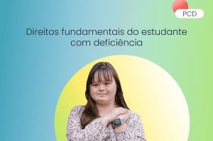 mulher jovem estudante com síndrome de down com expressão preocupada sobre os direitos fundamentais do estudante com deficiência