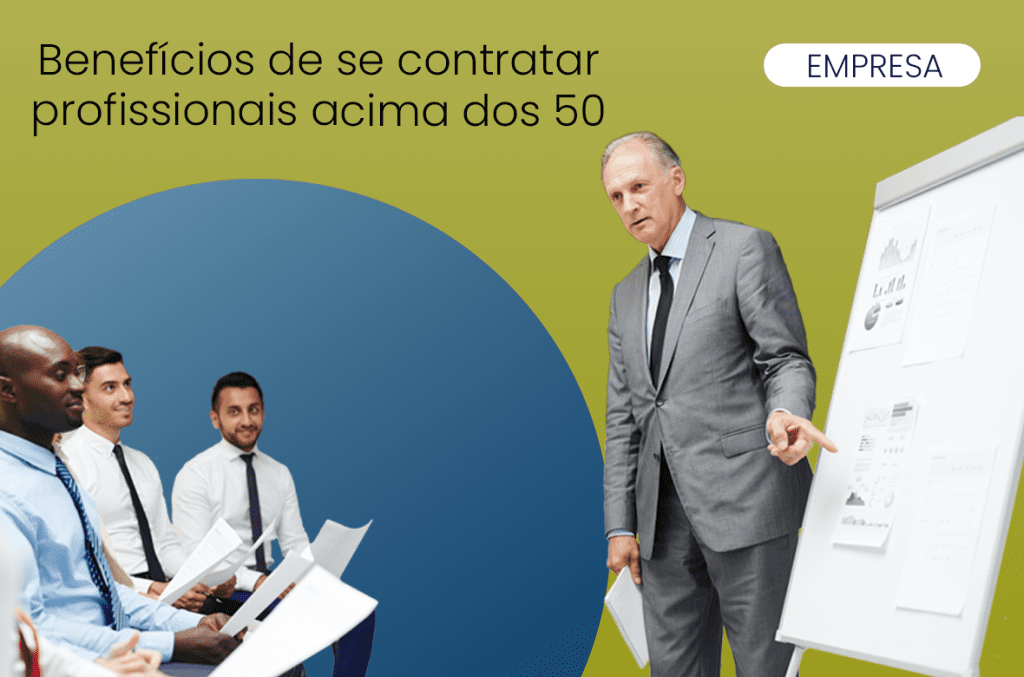 Funcionário mostrando aos colaboradores os benefícios de contratar pessoas acima de 50 anos